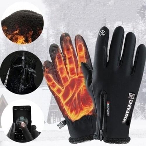 Unisex Winter Touch Screen Gloves Zipper Windproof Waterproof Plush Lined Mitten 649C