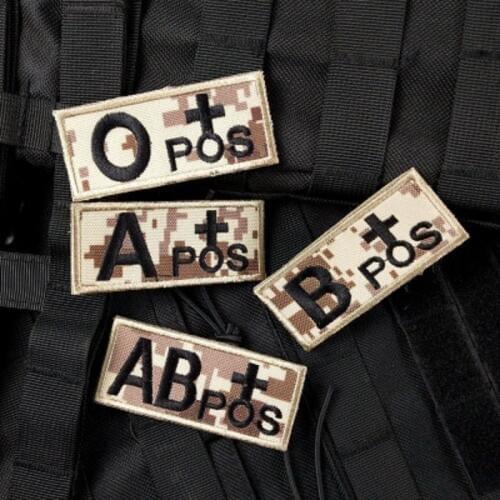 Embroidery blood type chapter A B O AB+ POS badge For Clothes tactical patch Badge camouflage stickers with hook loop