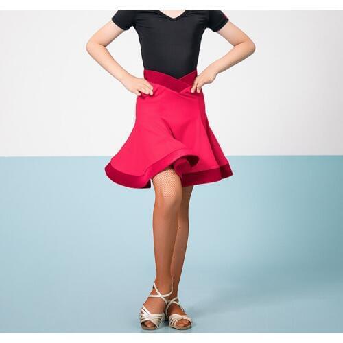 New Latin Dance Skirt For Girls Professional Latin Practice Clothes Kids Red/Black Performance Stage Skirt Tango Costumes VO1003
