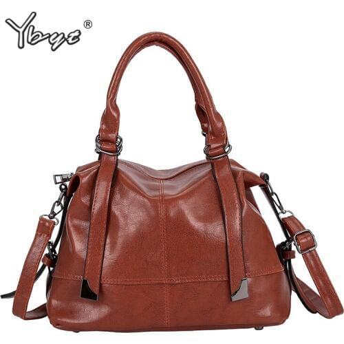 YBYT Oil wax Leather women boston bag luxury handbags women bags designer fashion vintage women shoulder crossbody messenger bag