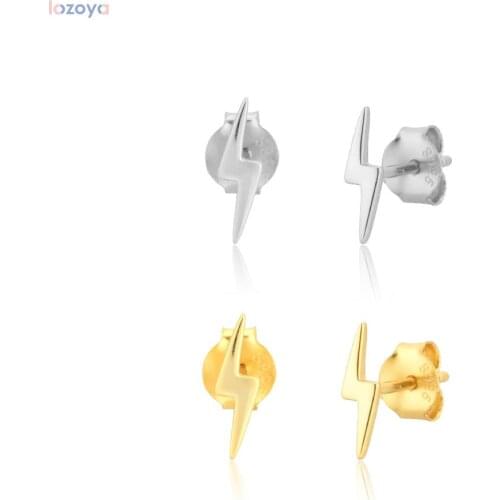 Lozoya 925 Sterling Silver Plain Lighting Stud Earring Women Small Wedding Party Jewelry 2021 Fashion Fine Jewelry Party