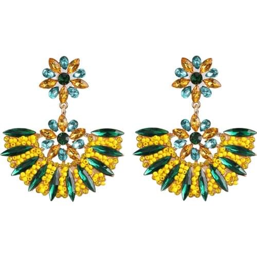 2020 Fashion Fan Shape Geometric Statement ZA Earrings Women Luxury Crystal Big Drop Earrings Indian Ethnic Beaded Earrings