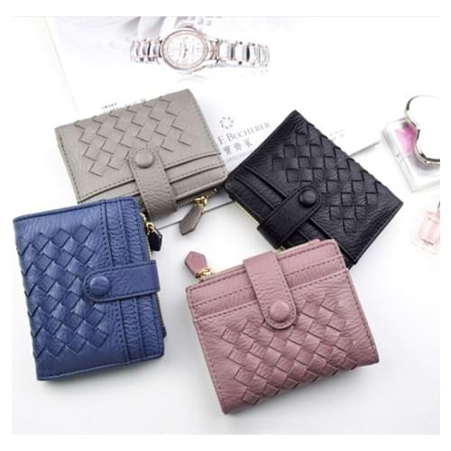 Women Short Wallet Handmade Woven Leather Wallet Women Zipper Coin Purse Bag Snake Pattern Leather Card Wallet