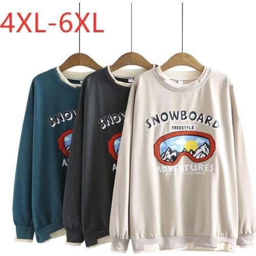 New 2021 Ladies Spring Autumn Plus Size Sweatshirt For Women Large Long Sleeve Loose Print Khaki Thick T-Shirt 4XL 5XL 6XL