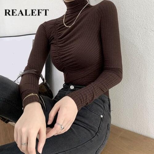 REALEFT 2021 New Winter Womens Knitted Sweaters Elegant Slim Solid Color Long Sleeve Minimalist Bottom Womens Pullovers Jumper