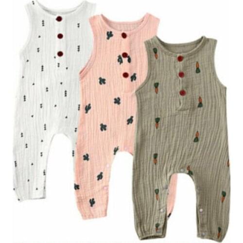 Infant Baby Girls Boy Kid Cotton and linen Sleeveless Vest cactus Print Romper Summer Outfits Clothes
