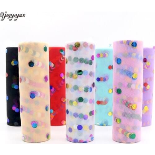 10Yards/roll 15cm Rainbow Foil Dot Tulle Roll Organza Tutu Fabric Baby Shower Party Supplies DIY Hair Bows Handmade Materials