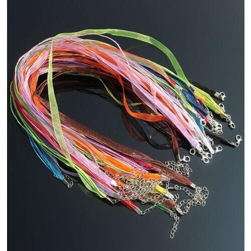 100pcs/lot 18 Inch Adjustable Many Colors Organza Ribbon Necklace Cord with Lobster Clasp For DIY Jewelry Making