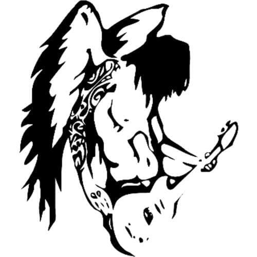 15.4cm*18.1cm Angel Guitar Engel Music Fashion Stickers Decals Black/Silver S3-5392