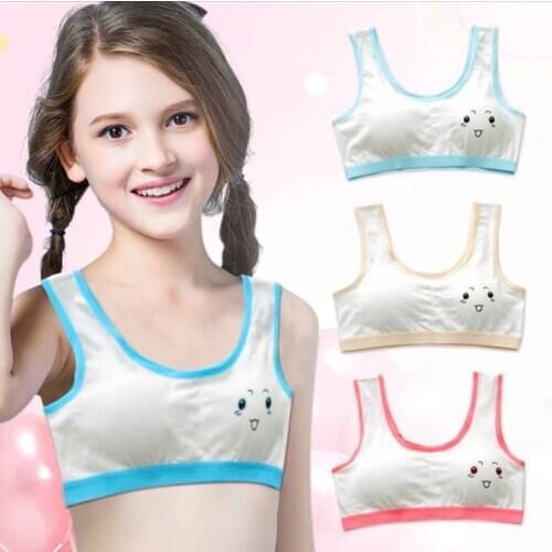 2pc/lot Girls Smile Face Printing Underwear Vest Children Training Bra Sport Vest 10-14 Years