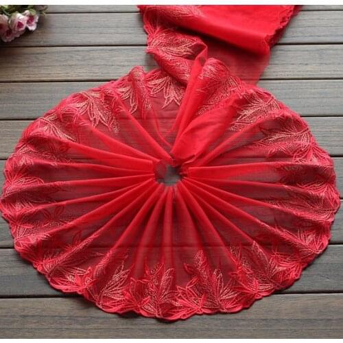 2 Yards Lace Trim Red Leaves Floral Embroidered Tulle Lace 7.87 Inches Wide