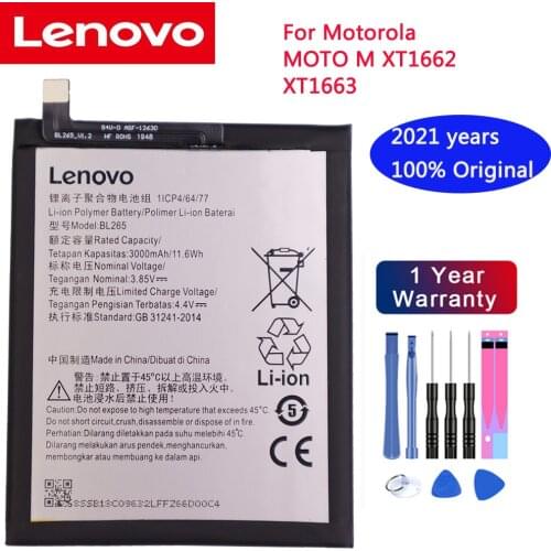 2020 100% original battery BL265 for Lenovo XT1662 Battery For Motorola MOTO M XT1662 XT1663 3000mAh Batterie+free Tools