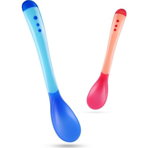 3 Colors Temperature Sensing Spoon for Kids Boys Girls Silicone Spoon Feeding Baby Spoons Toddler Flatware Drop Shipping TSLM1