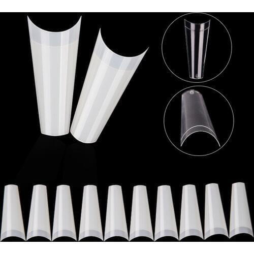 500PCS Coffin Nails Long Ballerina Nails Manicure French Fake Nail Tips Half Cover Flat Shape Clear/Natural Acrylic False Nails