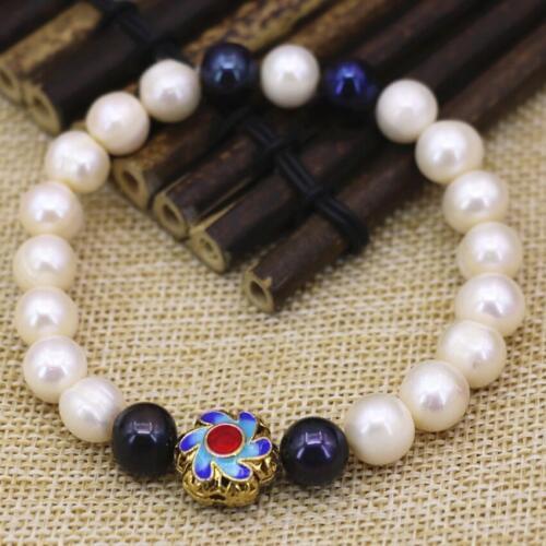 8 style natural black white freshwater cultured pearl beads strand bracelet women cloisonne accessories jewelry 7.5inch B3082