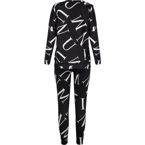 80% HOT SALES！！！Women Autumn Casual Loose Letter Printed Long Sleeve Blouse Skinny Pants Outfit