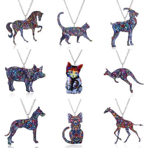 Acrylic Animal Pendant Necklace Pet Cat Dragon Pig Bird Wolf Horse Fish Dog Choker Women Kids Jewelry Party Chain Neck Accessory