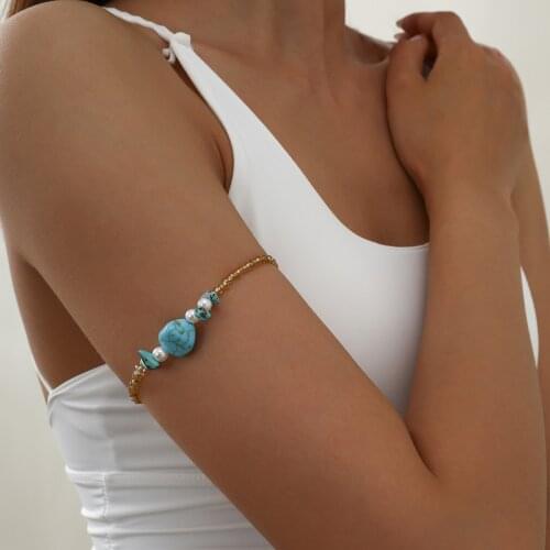 Bohemia Fashion Handmade Seed Beads Natural Stone Upper Arm Cuff Armlet Armband Bangle Bracelet Women Party Jewelry