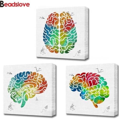 DIY Diamond Painting Brain 3 Panel Water-color Science square Full 5d Diamond Embroidery rhinestones Diamond Mosaic puzzle