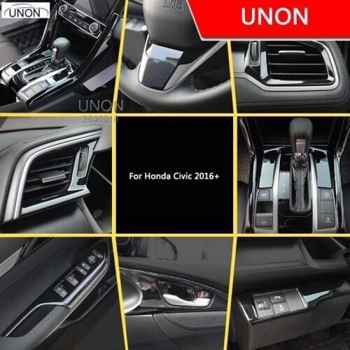 For Honda Civic 2016+ Piano Paint Front Air Vent Outlet Dashboard Console Frame Trim Cover Molding Car Styling Accessories