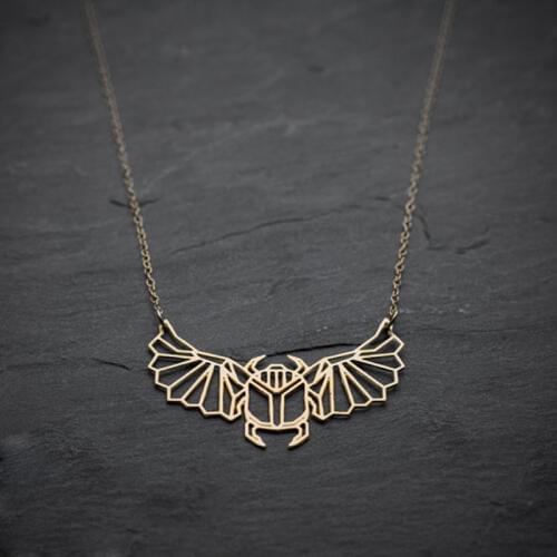 Egyptian Scarab necklace pendant women beetle gold silver plated geometric bug jewelry