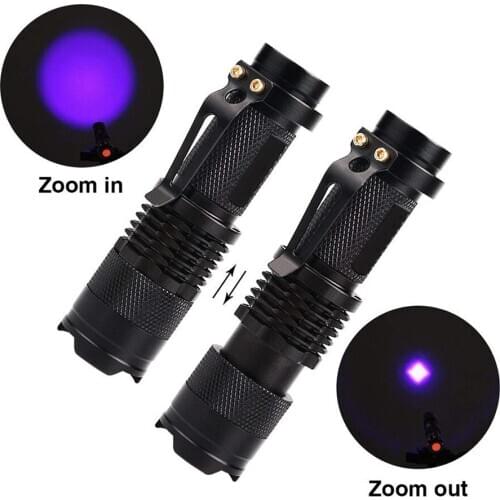 LED UV Flashlight Ultraviolet Torch With Zoom Function Mini UV Black Light Pet Urine Stains Detector Scorpion Hunting