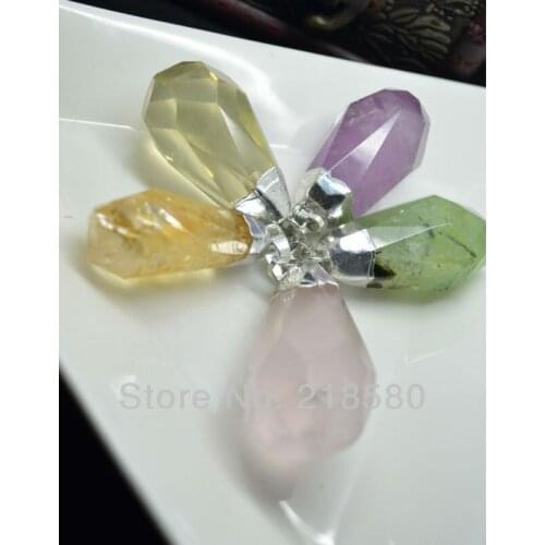 H-RQP056 Mix Faceted Crystal Citrin e Rose Color Quartz Amethysts Pendant Silver Cap