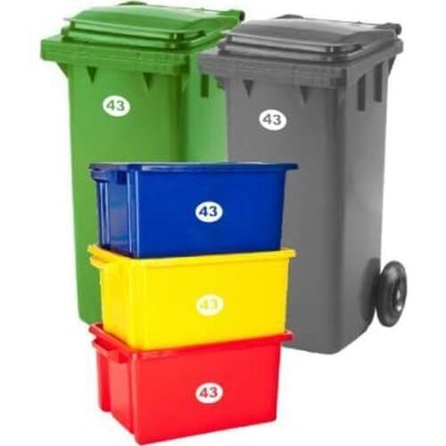 Customized SET OF 5 Wheelie Bin Box Crate Number and Letter Stickers