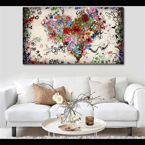 Modern Love Canvas Painting Abstrac Colorful Heart Flowers Posters and Prints Wall Art Pictures Living Room Cuadros Home Decor