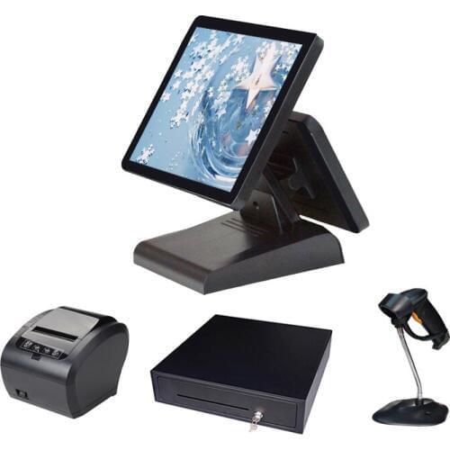 Complete cash register windows 15 inch touch screen POS Systems dual POS all in one for shop