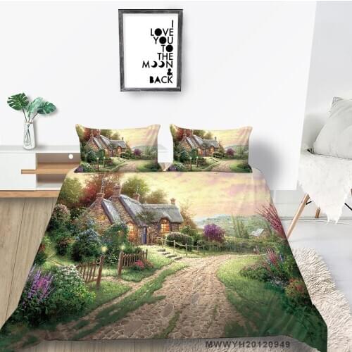 Fantasy Town Print Bedding Set King Size Beautiful Duvet Cover For Girls Queen Twin Full Double Single Oil Painting Bed Set Soft