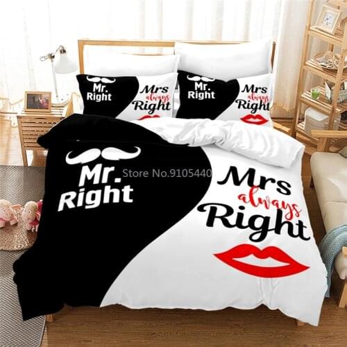 Hot Sale Design White Black Queen King Couples Printed Bedding Set New Lovers Pattern Duvet Cover Bed Linen Pillowcase Drop Ship