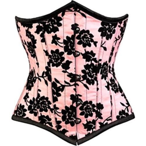 Sexy Floral Print Waist Trainer Underbust Corset Women Steampunk Satin Lace Up Bustiers Short Corset Shaper Waist Slimming Belt
