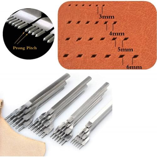3/4/5/6mm Prong Spacing Punch Tool for Leather Hole Punches Tool Punching Lacing Stitching Sewing DIY Belts Leather Craft Tools