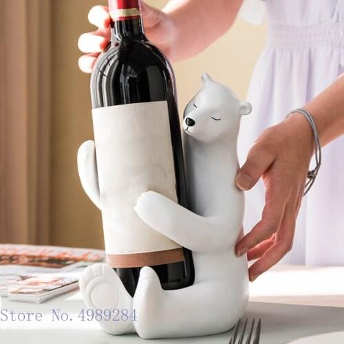 Creative Polar Bear Wine Rack Resin Crafts Ornaments Simulation Animal Sculpture Desktop Storage Organization Home Decoration