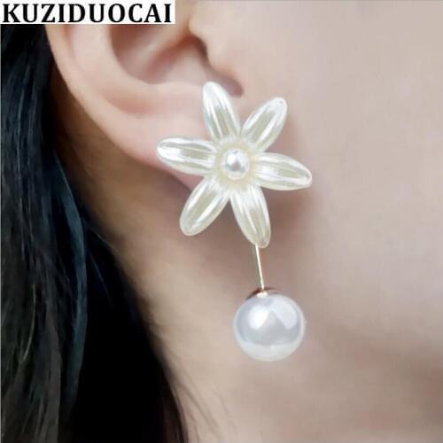 Kuziduocai New Fashion Jewelry Gold Color Copper Big Flowers Pearl Graceful Stud Earrings For Women Gift Brincos Pendientes E818