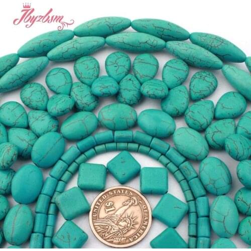 Tube Column Square Oval Drop Freefrom BlueTurquoises Stone Loose Bead For DIY Necklace Bracelet Jewelry Making 15"Free Shipping