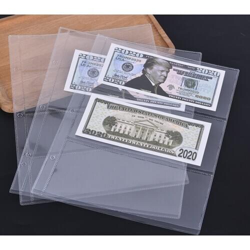 1Pcs Storage Bags Money Banknote Paper Money Album Page Collecting Holder Sleeves 3-Slot Loose Leaf Sheet Stamps Pocket Holder