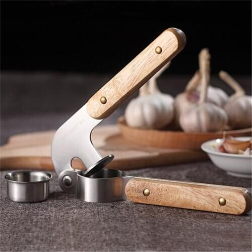 Metal Garlic Press With Wood Handle hand Presser and Crusher Portable Garlic Mincer Chopper Crusher Slicer Grater Squeezer