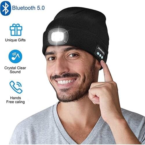 Fashion Bluetooth LED Warm Beanie Bluetooth LED Light Head Hat Wireless Smart Cap Headset Headphone Speaker Dropship