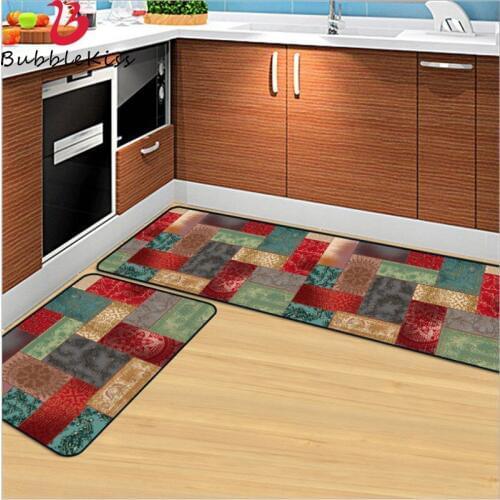 Bubble Kiss 2020 Fashion Polyester Kitchen Mats Colorful Square Pattern Kitchen Mat Non-slip Entrance Door Mat Floor Mats