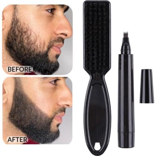 Four-prong Beard Filler Waterproof Beard Pen Men Beard Brush Moustache Beard Enhancer Coloring Shaping Tools Hair Pencil