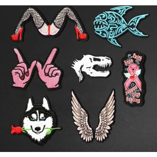Punk style Devil angel dinosaur fossil Patch Gothic style Badges wolf Embroidered Applique Iron On Badge Clothes Accessory