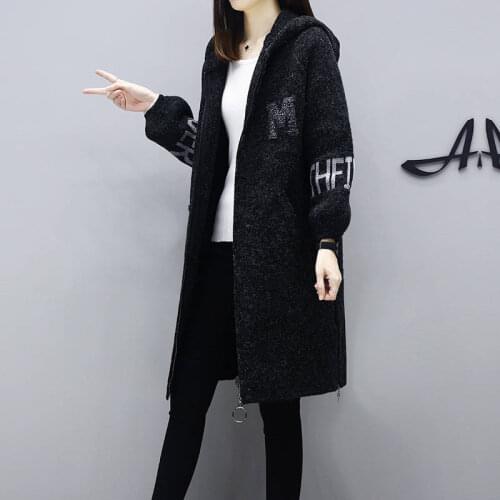 2019 New Large Size Loose Winter Coat Extra Long Hooded Thickening Popcorn Knit coat