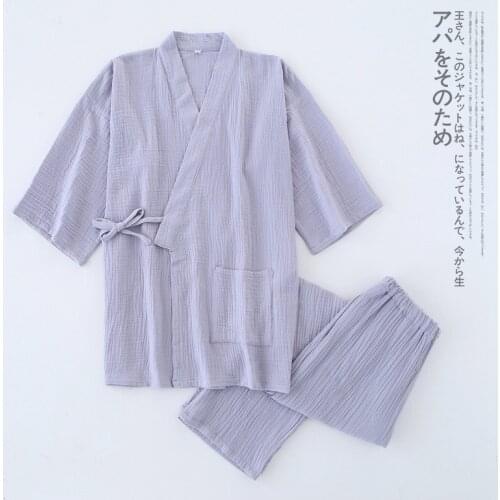 New Crepe Cotton Thin Solid Pajamas for Men and Women Short Short-sleeved Trousers Kimono Pijamas Suit Summer Sleepwear Pj Set
