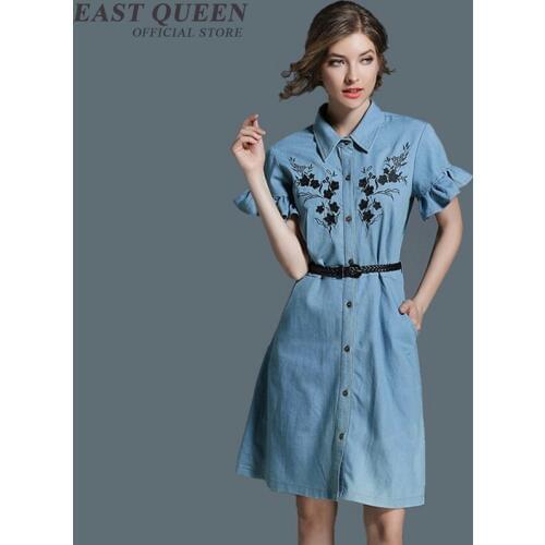 Midi dress with belt denim jeans autumn fall dresses 2018 new arrival female elegant dress clothing KK1969