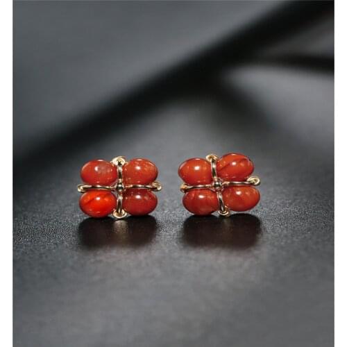 DAIMI Liangshan South Red Agate Earrings gemstones Womens Day Genuine Ran S925 Tremella Needle Gift