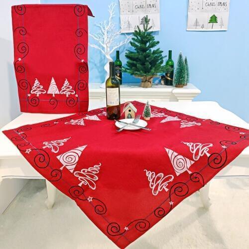 1 Piece Christmas Tree Star Embroidery Tablecloth Christmas Wedding Dining Room Table Decor