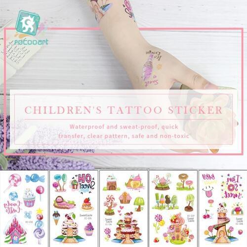 Rocooart Sweet Castle Tattoo For Kid Cute Fake Taty Children Tatuaje Candy Icecream Body Art Waterproof Temporary Tattoo Sticker