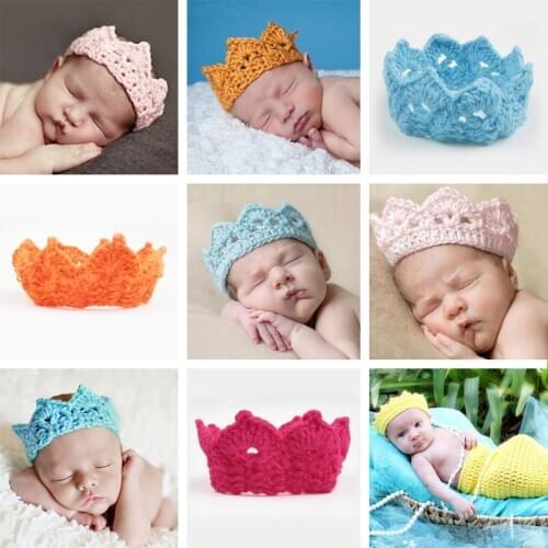 Knitted Crown Newborn Photography Props Infant Photo Shoot For Baby Princess Girls Crochet Costume Photography Prop Hat Cap